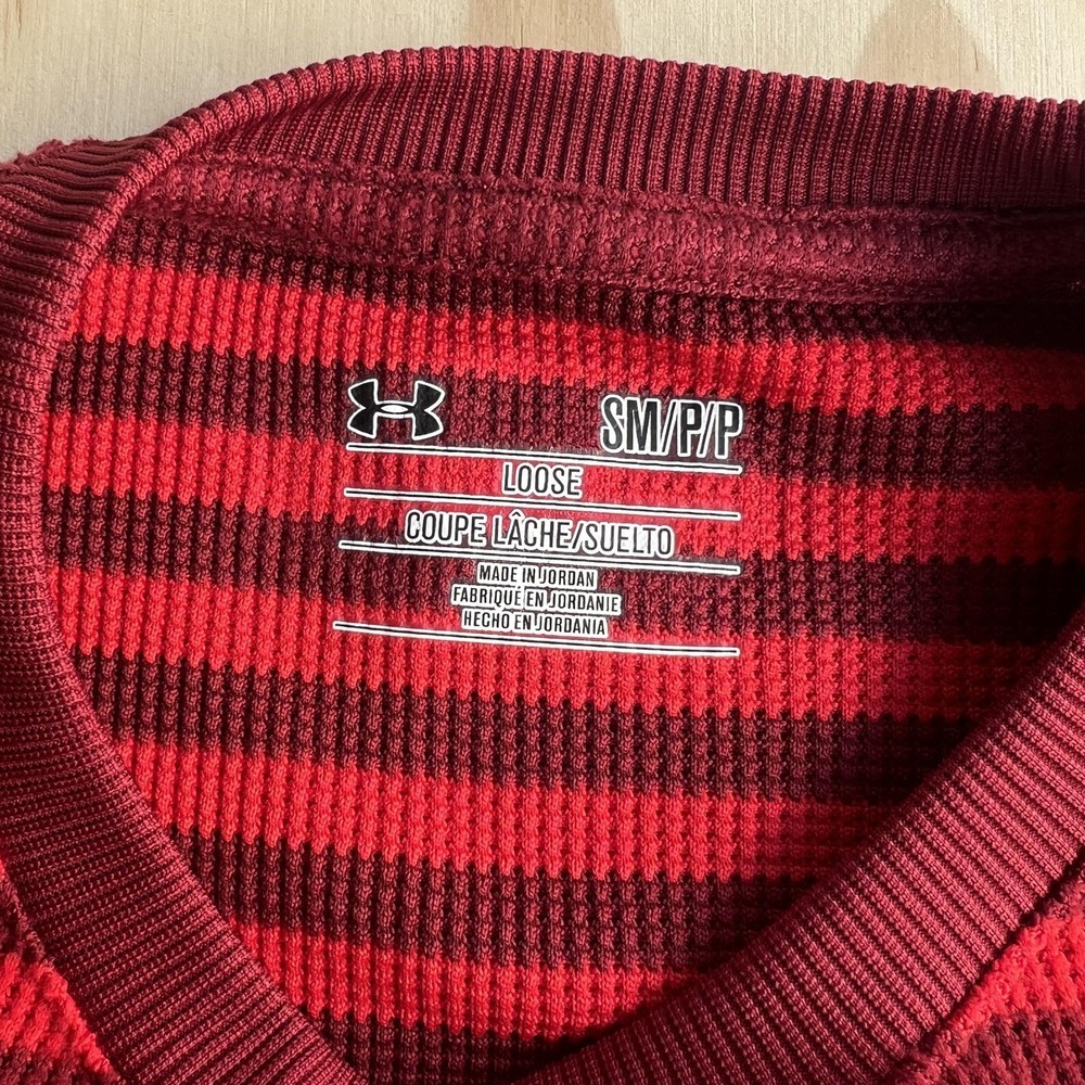 Under Armour Shirt Mens Small Red Striped Waffle Knit Long Sleeve Loose Fit - Picture 3 of 8